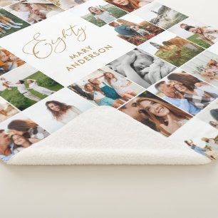 Elegant 80th Birthday Photo Collage script Sherpa Blanket