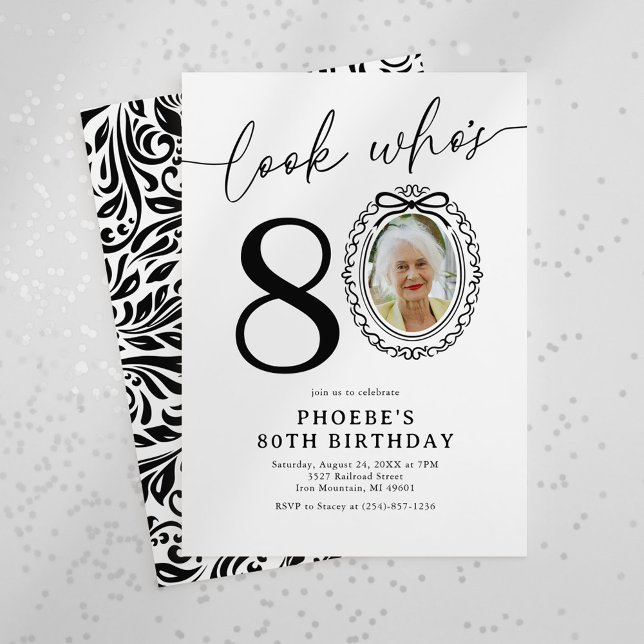 Elegant 80th Birthday Photo Invitation (Creator Uploaded)