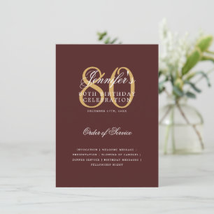 Elegant 80th Birthday Program Gold Burgundy Menu