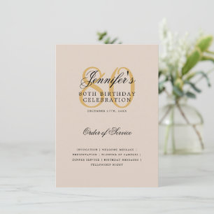 Elegant 80th Birthday Program Gold Menu Champagne