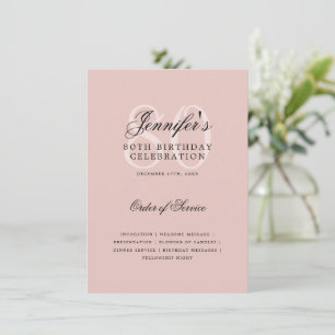 Elegant 80th Birthday Program Menu Blush Pink 