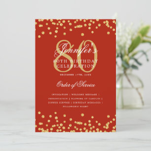 Elegant 80th Birthday Program Menu Gold Red 