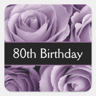 Elegant 80th Birthday Purple Roses Square Sticker