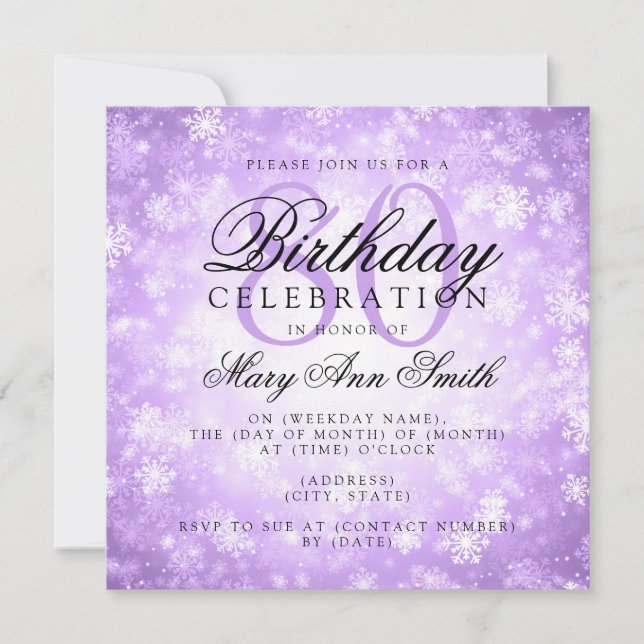 Elegant 80th Birthday Purple Winter Wonderland Invitation (Front)