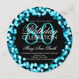 Elegant 80th Birthday Sparkling Lights Turquoise Invitation