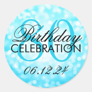 Elegant 80th Birthday Turquoise Glitter Lights Classic Round Sticker