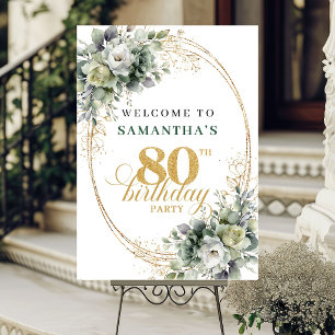 Elegant 80th Botanical Eucalyptus Welcome Sign