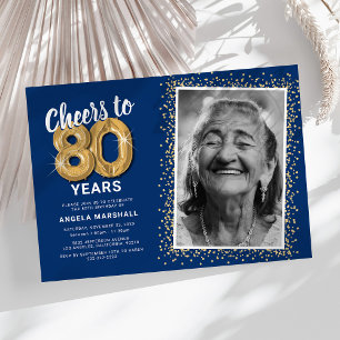 Elegant 80th Photo Birthday Invitation