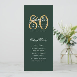 Elegant 80th Program Gold Green Menu+Thank You