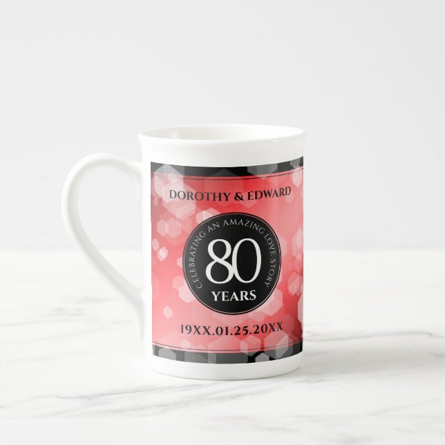 Elegant 80th Ruby Wedding Anniversary Celebration Bone China Mug (Left)