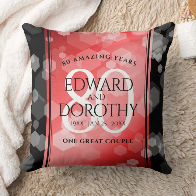 Elegant 80th Ruby Wedding Anniversary Celebration Cushion (Blanket)