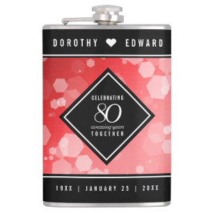 Elegant 80th Ruby Wedding Anniversary Celebration Hip Flask