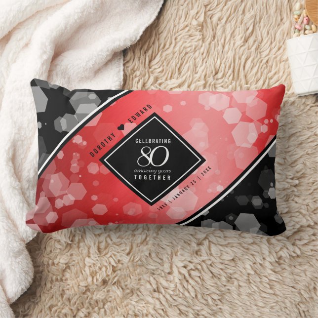 Elegant 80th Ruby Wedding Anniversary Celebration Lumbar Cushion (Blanket)