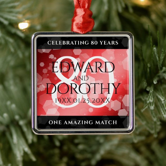Elegant 80th Ruby Wedding Anniversary Celebration Metal Ornament (Tree)