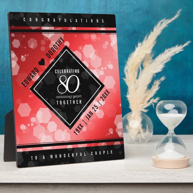 Elegant 80th Ruby Wedding Anniversary Celebration Plaque (Side)