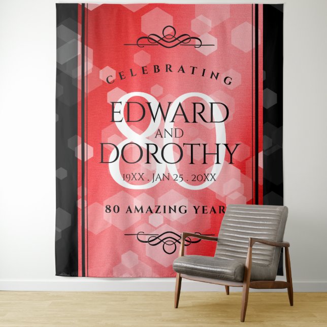 Elegant 80th Ruby Wedding Anniversary Celebration Tapestry (In Situ)