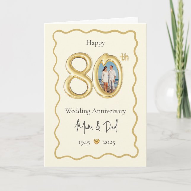 Elegant 80th Wedding Anniversary Card - Mum & Dad (Front)