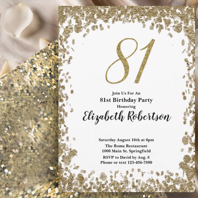 Elegant 81st Birthday Invitation For Her in Gold (Creator Uploaded)