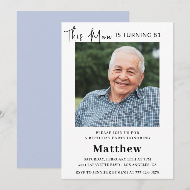 Elegant 81st birthday invitations Men Photo (Front/Back)