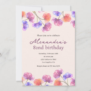 Elegant 82nd birthday invitations Boho Floral Chic