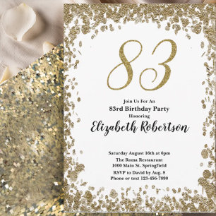 Elegant 83rd Birthday Invitation For Her in Gold