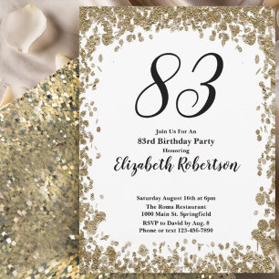 Elegant 83rd Birthday Invitation For Her in Gold