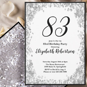 Elegant 83rd Birthday Invitation For Her in Silver