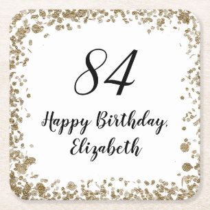 Elegant 84th Birthday Coasters With Gold Sequins