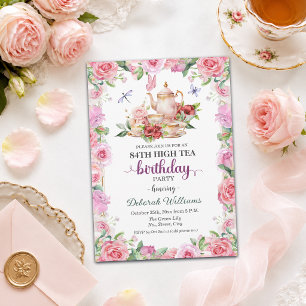 Elegant 84th Birthday High Tea Party Invitation