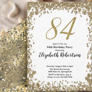 Elegant 84th Birthday Invitation For Her in Gold