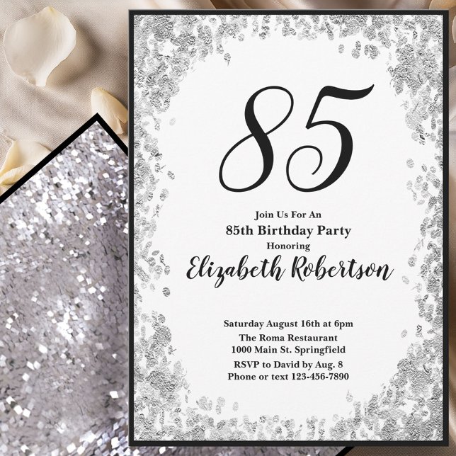 Elegant 85th Birthday Invitation For Her in Silver (Creator Uploaded)