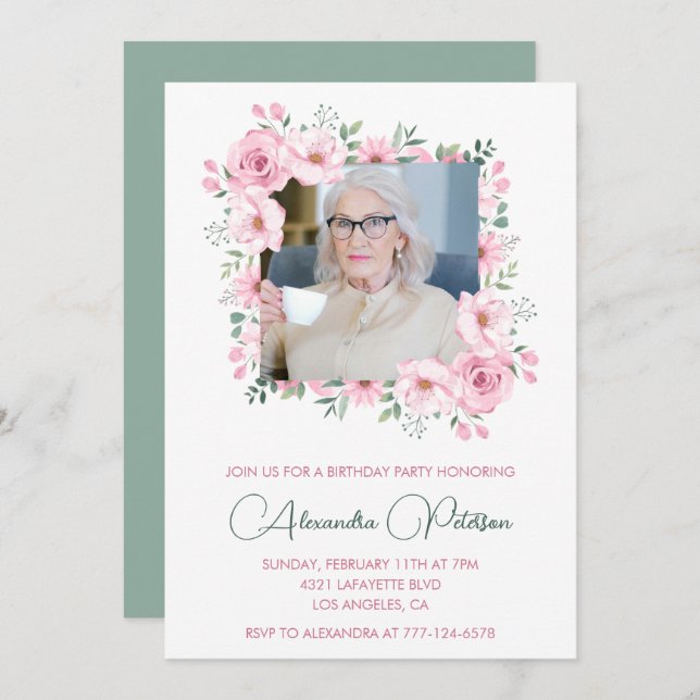 Elegant 85th birthday invitations Photo Boho (Front/Back)