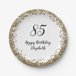 Elegant 85th Birthday Plates With Gold Sequins