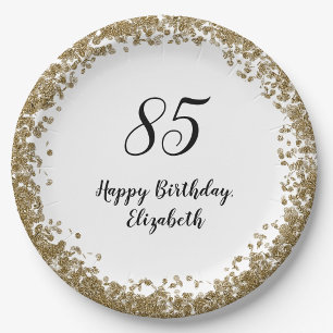 Elegant 85th Birthday Plates With Gold Sequins