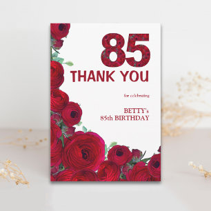 Elegant 85th Birthday Red Floral Number 85 Years Thank You Card