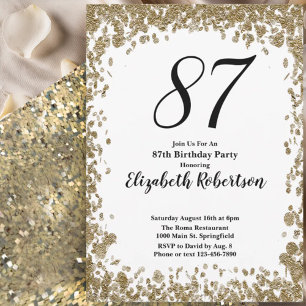 Elegant 87th Birthday Invitation For Her in Gold