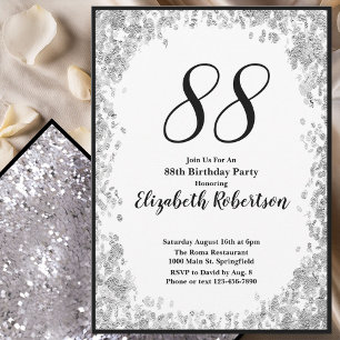 Elegant 88th Birthday Invitation For Her in Silver