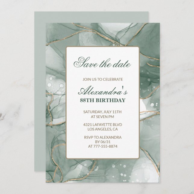 Elegant 88th birthday invitations Save the date  (Front/Back)