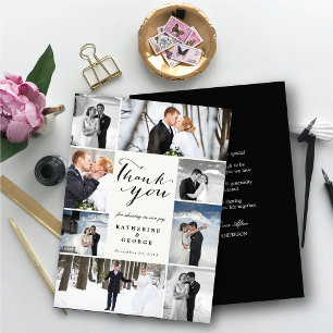 Elegant 8-Photo Wedding Collage with Script Text Thank You Card