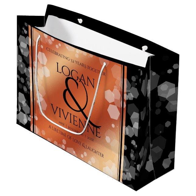 Elegant 8th 32nd Bronze Wedding Anniversary Large Gift Bag (Front Angled)
