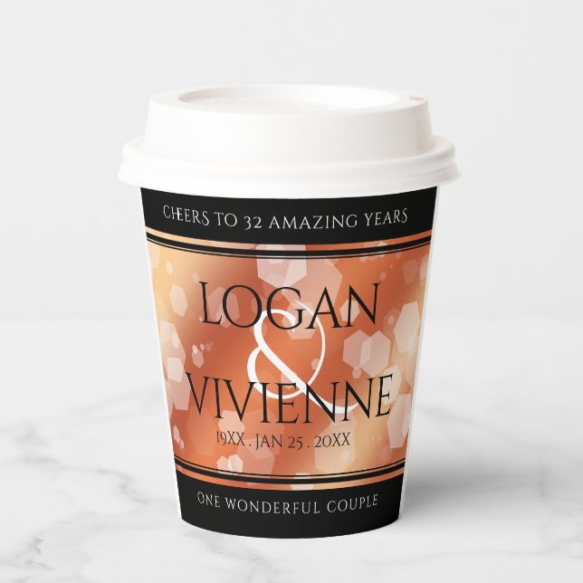 Elegant 8th 32nd Bronze Wedding Anniversary Paper Cups (Front)