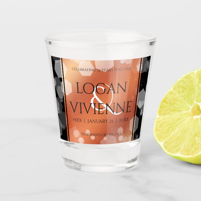 Elegant 8th 32nd Bronze Wedding Anniversary Shot Glass (Front)