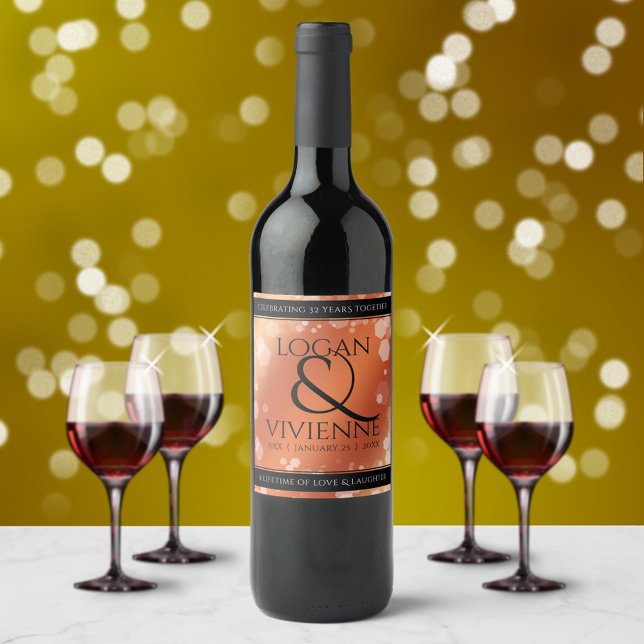 Elegant 8th 32nd Bronze Wedding Anniversary Wine Label (Creator Uploaded)