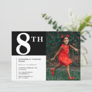 Elegant 8th birthday invitation Black Chic Photo