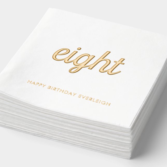 Elegant 8th Birthday Modern Gold Foil Napkins (Detail)