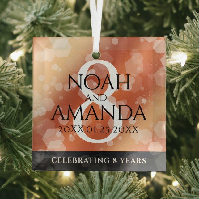 Elegant 8th Bronze Wedding Anniversary Celebration Glass Tree Decoration (Insitu)