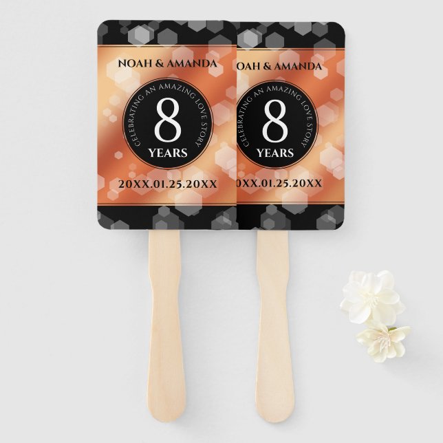 Elegant 8th Bronze Wedding Anniversary Celebration Hand Fan (Front and Back)