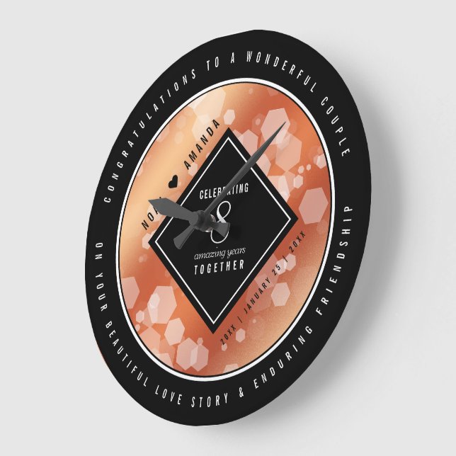 Elegant 8th Bronze Wedding Anniversary Celebration Large Clock (Angle)