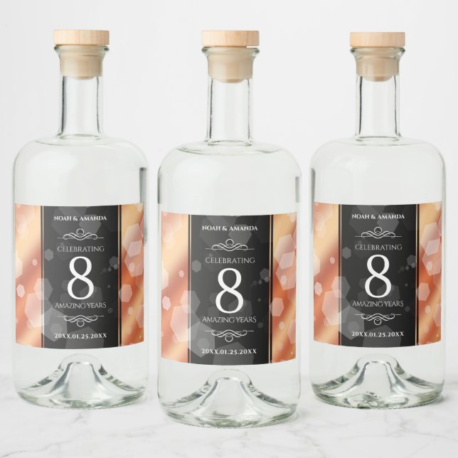 Elegant 8th Bronze Wedding Anniversary Celebration Liquor Bottle Label (Bottles)