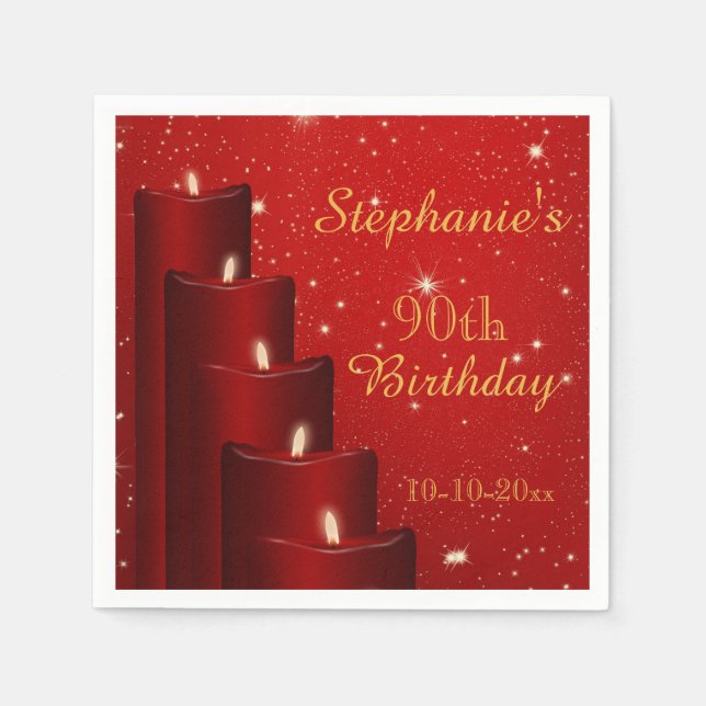 Elegant 90th Birthday Candles With Sparkle Napkin (Front)